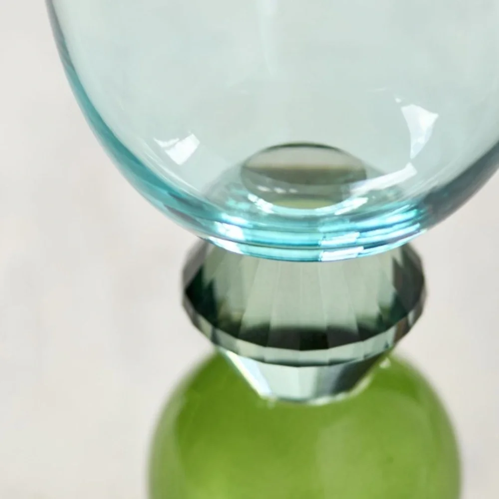 Gemmie Cut Glass Blue and Green Goblet set of 4